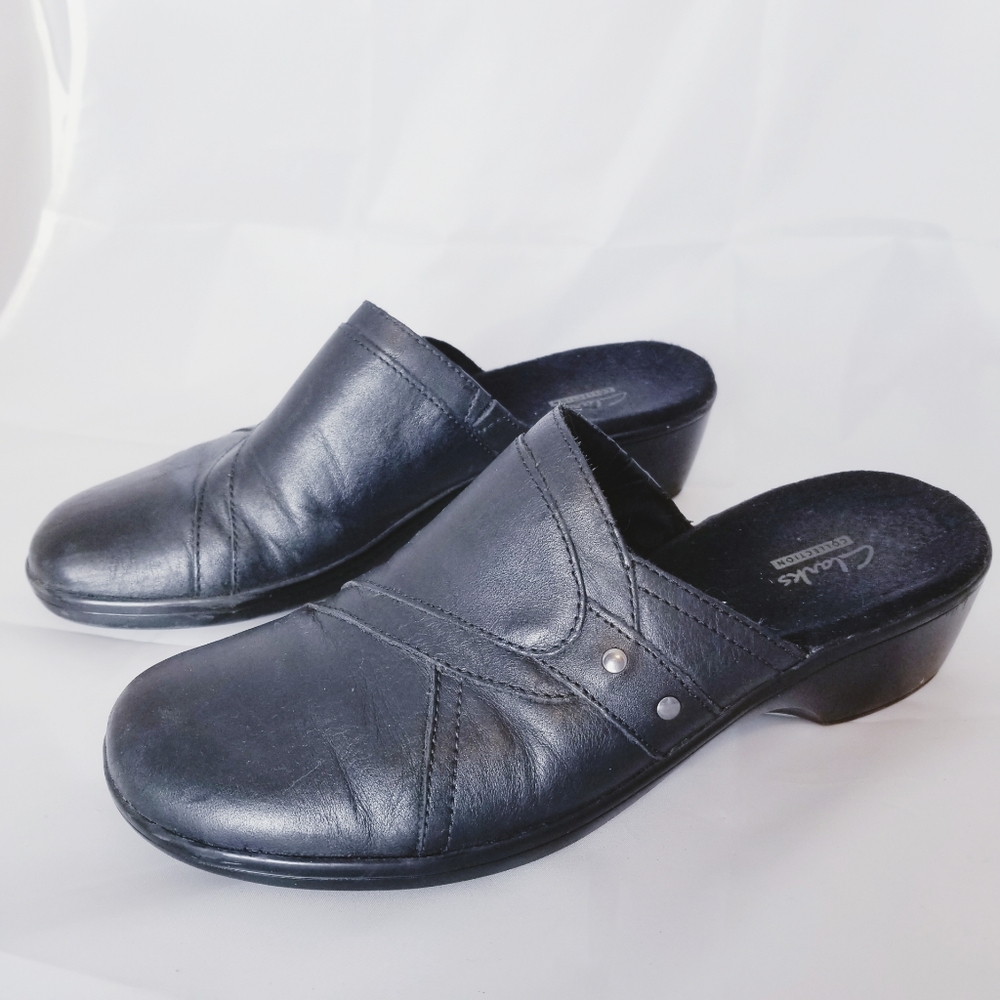 Clarks black clog sandal slip on shoes size 8